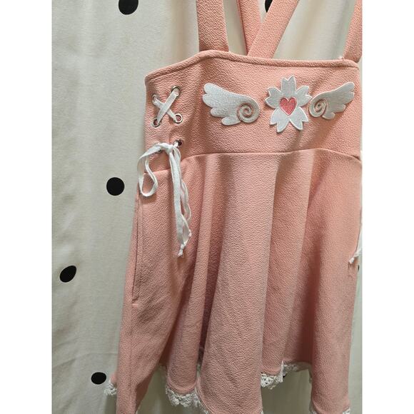 Light pink Midnight Hour Sakura mini suspender skirt lace trim corset ties M - Picture 8 of 10